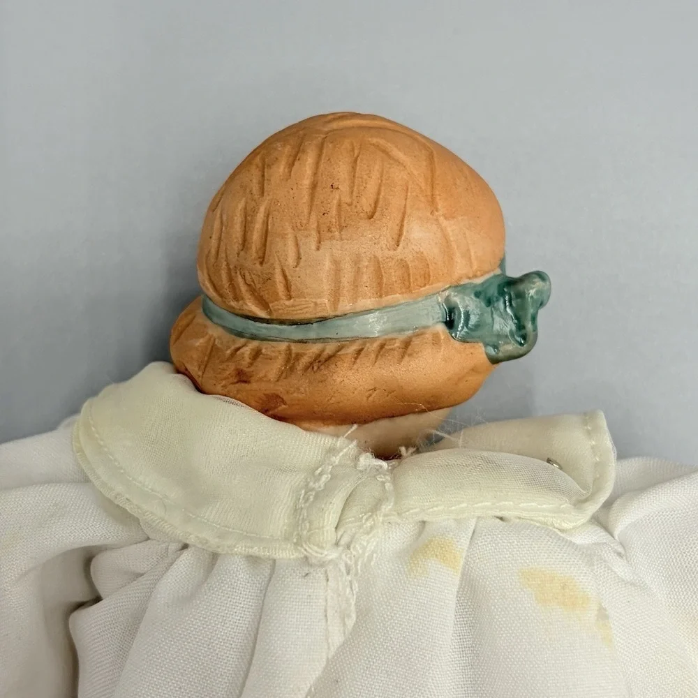 Vintage Bisque And Clothe Doll German Taiwan Circa 1990s Handmade Cotton 8